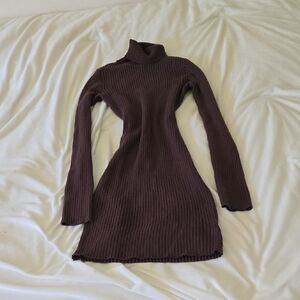Wild Fable Brown Ribbed Turtleneck Sweater Dress